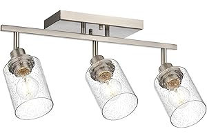 Wanluce 3-Light Brushed Nickel Kitchen Track Lighting Fixtures Ceiling Mount Track Lighting Kit with Bubble Seeded Glass Shade Modern Bathroom Tracking Vanity Lights Ceiling Tracking Accent Shop Light