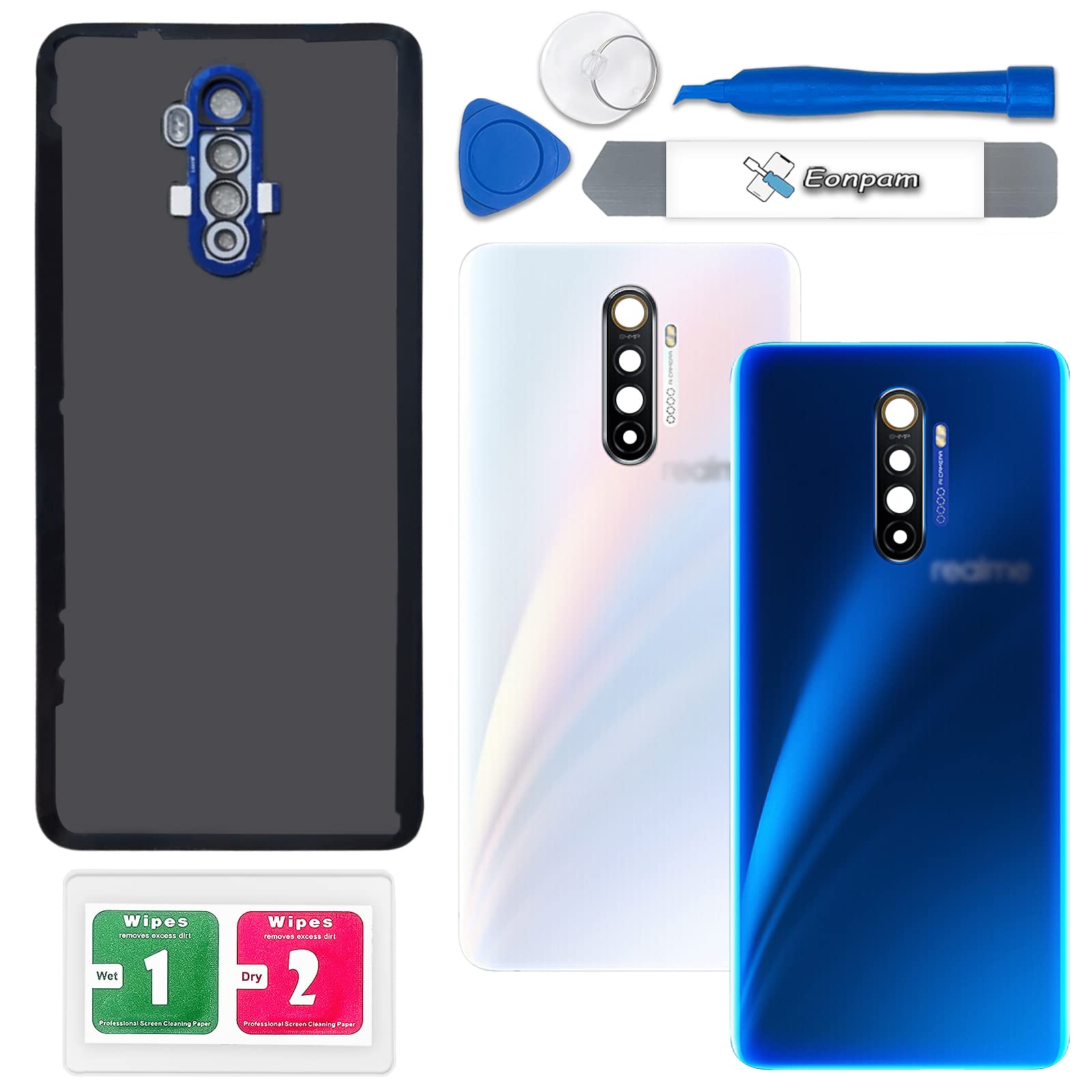 Eonpam Back Cover Glass for Realme X2 Pro Rear Glass Replacement with Camera Lens + Repair Kit Genuine Rear Housing (Blue)