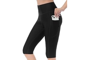 Cagola Womens UPF50+ Swim Capris High Waisted Swim Pants Tummy Control Knee Length Long Swim Shorts with Pockets Quick Dry