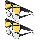 Face Shadow Night Driving Glasses Ultralight to Fit Over Glasses for Women Men, Anti Glare HD Night Vision Glasses - 2 Pack