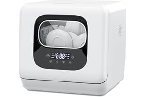 Joy Pebble Countertop Dishwasher, 28 Pieces Dishes/Cycle, 6 Washing Programs&Hot Drying, Dish Washer with 360°Dual Spray, with Child Lock&Delayed Start, Portable Dishwasher for Apartment/RV/Dorm