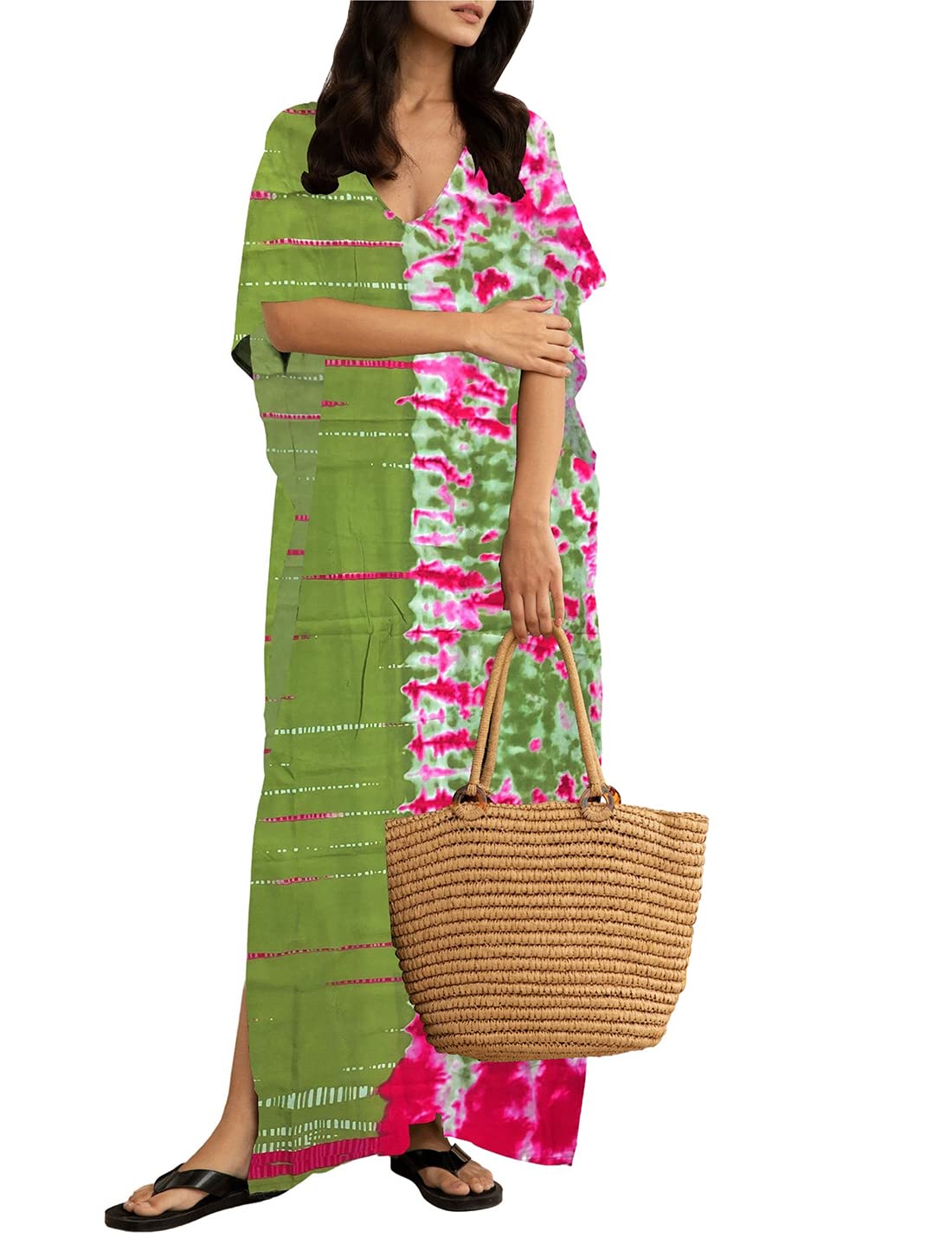 Photo 1 of AILUNSNIKA Women Plus Size Swimsuit Cover Ups for Swimwear Casual Tie Dye Kaftan Dress Beach Caftans Cover Up