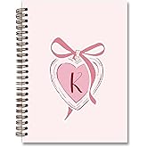 KDHTY Coquette Pink Bow Initial Letter K Spiral Notebook, Preppy Girly Cute School Supplies Journal for Women, Monogrammed Gifts for Women,Aesthetic Spiral Notebook,Girly Office Supplies,Back to School Supplies 5.5x8.3
