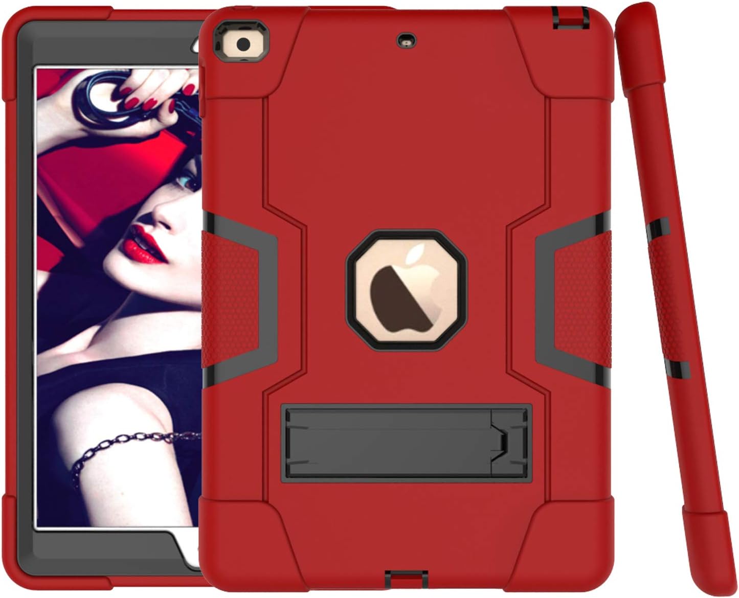 CWNOTBHY iPad 10.2 Case 2020 iPad 8th Generation Case/2019 iPad 7th Generation Case, Shockproof Rugged Protective Case with Kickstand, Red/Black