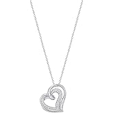 Dazzlingrock Collection 0.50 Ctw Round & Baguette White Natural Diamond Women Double Heart Pendant, in Real Solid Gold & 925 Sterling Silver