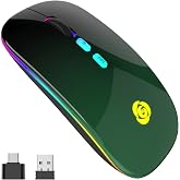CC Store Wireless Mouse for Laptop,USB-C Rechargeable with Dual Connection | Bluetooth mouse with 2.4GHz USB receiver, silent slim design, adjustable DPI for laptop,MacBook,PC and tablet,Black-green