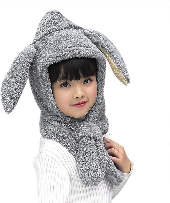 Amazon Co Jp フードウォーマー 防寒 子供 帽子 耳付き キャップ ネックウォーマー 一体型 キッズ 柔らかい マフラー 可愛い うさ耳 モコモコ 暖かい 保温 女の子 男の子 アウトドア スノボ 雪遊び 秋冬 春 クリスマス 新年 グレー 服 ファッション小物