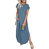 ANRABESS Womens Summer Maxi Dress 2026 Casual Short Sleeve Loose Split Wrinkle-Free Beach Vacation Long Sundress with Pockets