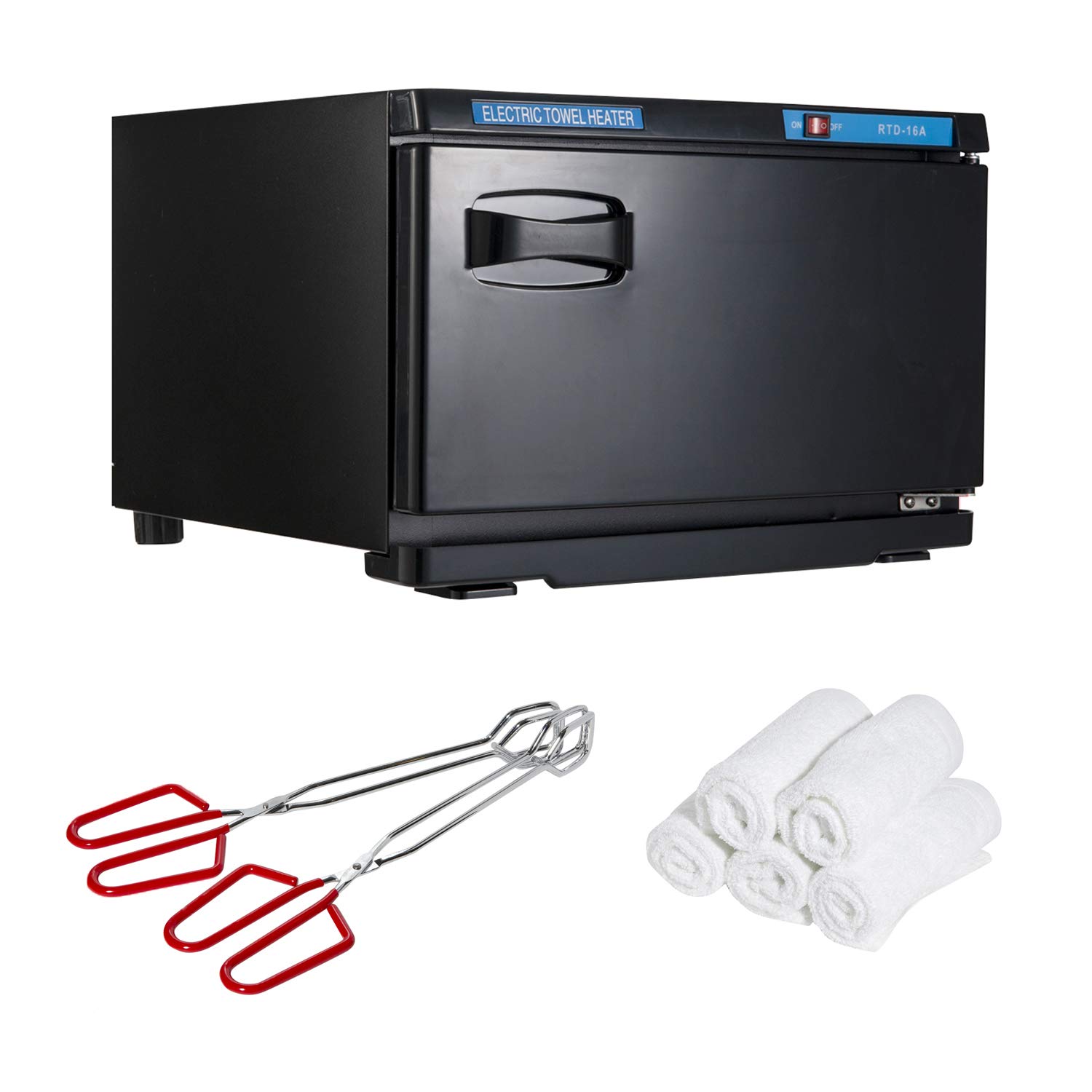Houseables Hot Towel Warmer, UV Sterilizer, 11” x 17”, 1 Cabbie, 2 Pairs of Tongs, 5 Towels, Black, White, Red, Metal, Cotton, Steamer, Disinfection Light, For Spa, Salon, Barber, Facial, Massage: Beauty