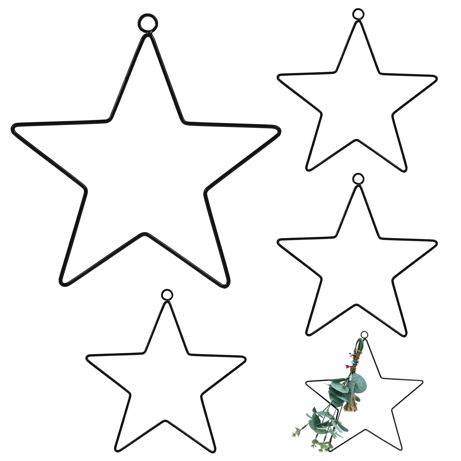 4Pcs Metal Hanging Stars Christmas Window Decorations Star Wreath Frame Xmas Star Decorations Wire Wreath Rings Floral Wreath Crafts Hoops for Christmas Tree Thanksgiving Macrame Frame Dreamcatcher