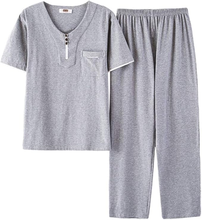 Amazon パジャマ メンズ 半袖 夏向き オシャレ 柔らかく軽い薄手 衿付き ふんわり 長ズボン 前ボタン 前開き 色褪せない カジュアル シャツパジャマ ナイトウェア シンプル セットアップ くつろぎ ルームウエア 寝巻き パジャマ 通販