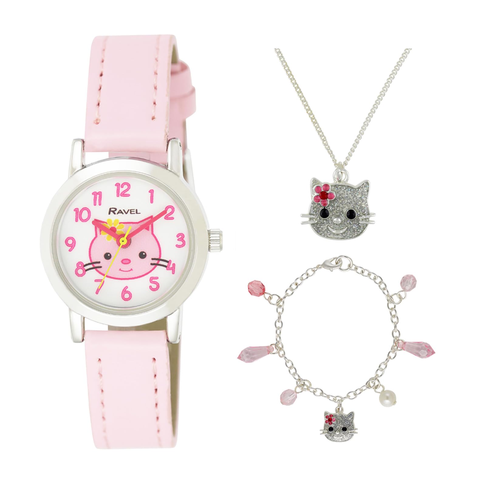 Ravel Children's 'Little Gems' Kitten Watch and Silver Plated Jewellery Set
