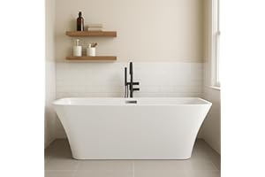 Garvee Free Standing Acrylic Bathtub, Black Exterior White Interior Soaking Tub, Stylish Freestanding Tub for Modern Bathroom