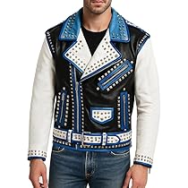 ジャケット・アウター PASTING LIKE SYNTHETIC LEATHER JACKET LP-FACON Mens Brando Rock Punk Studded Motorcycle Leather