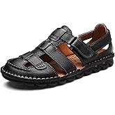 ZHNSHM Mens Summer Casual Closed Toe Leather Sandals Outdoor Fisherman Adjustable Beach Shoes