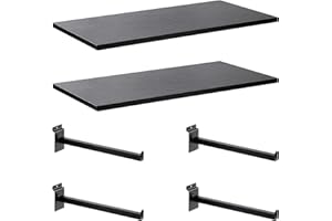 WETOECOTEC Wood Slatwall Shelves, Slat Wall Shelf Slatwall Acccessory for Garage, Home Improvement, Retail Display (2, 24''x12'')