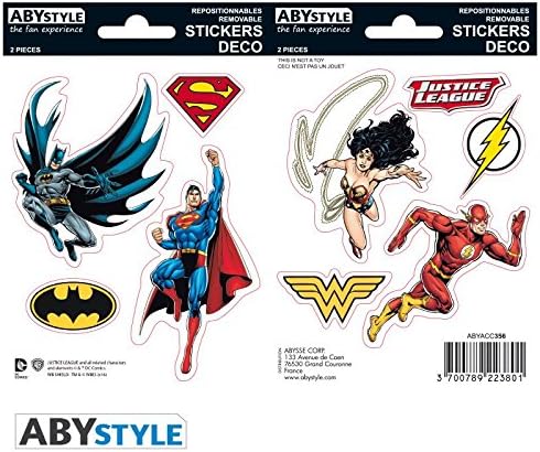 ABY DC Comics Justice League (2 Sheets) Set of Vinyl Stickers 160mm x 110mm