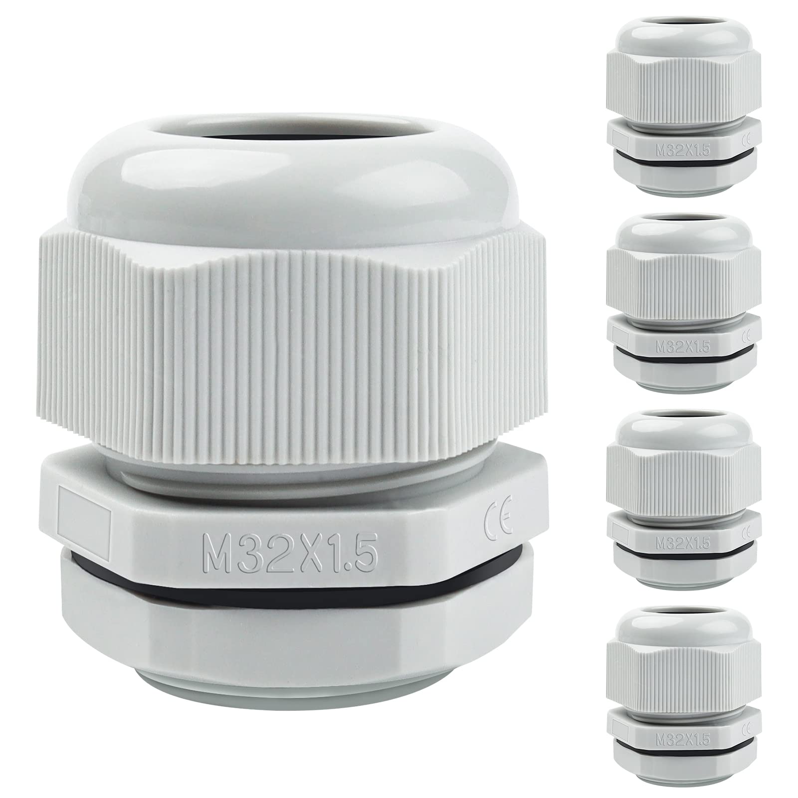 5 Pack Cable Glands M32, Hanibos IP68 Waterproof Cable Glands Nylon Compression Glands Connectors with Locknut and Washer Suitable for 16-21mm Cables White