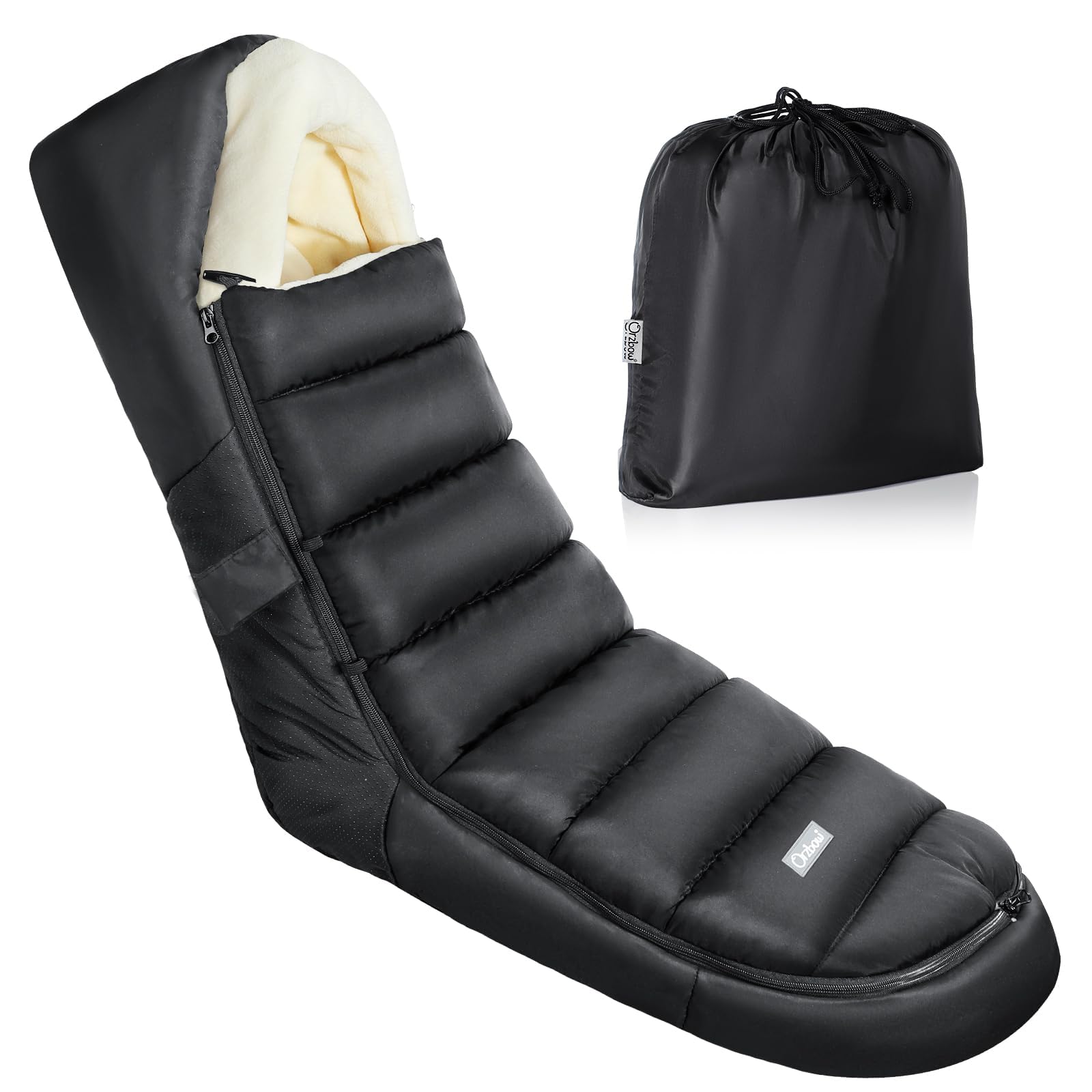 Orzbow Footmuff for Pushchair Universal, Winter Cosy Toes for Pram w/Zip, Waterproof Footmuff for Stroller w/Anti-slip Particles, Detachable & Machine Washable, Warm Coral Fleece, 104cm*44cm, Black