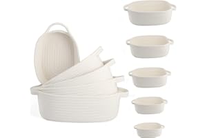 VOOWO Set of 5 Rectangular Cotton Rope Baskets for Storage, Organizing, Decorating, Off White