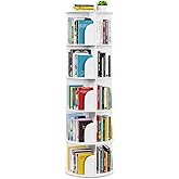 SpaceAid 5 Tier Rotating Bookshelf Tower, Spinning Bookcase Lazy Susan, Revolving 360 Book Shelf Storage Round Carousel, Vertical Rotate Turning Spiral Corner Organizer, White