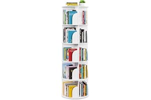 SpaceAid 5 Tier Rotating Bookshelf Tower, Spinning Bookcase Lazy Susan, Revolving 360 Book Shelf Storage Round Carousel, Vert