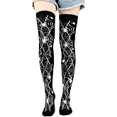 Women Over-Knee-High-Socks Black-Thigh-High-Socks for Daily Halloween Party | Stretchy striped over knee socks, soft comfortable fabric, for Halloween & Christmas, parties and daily outfits