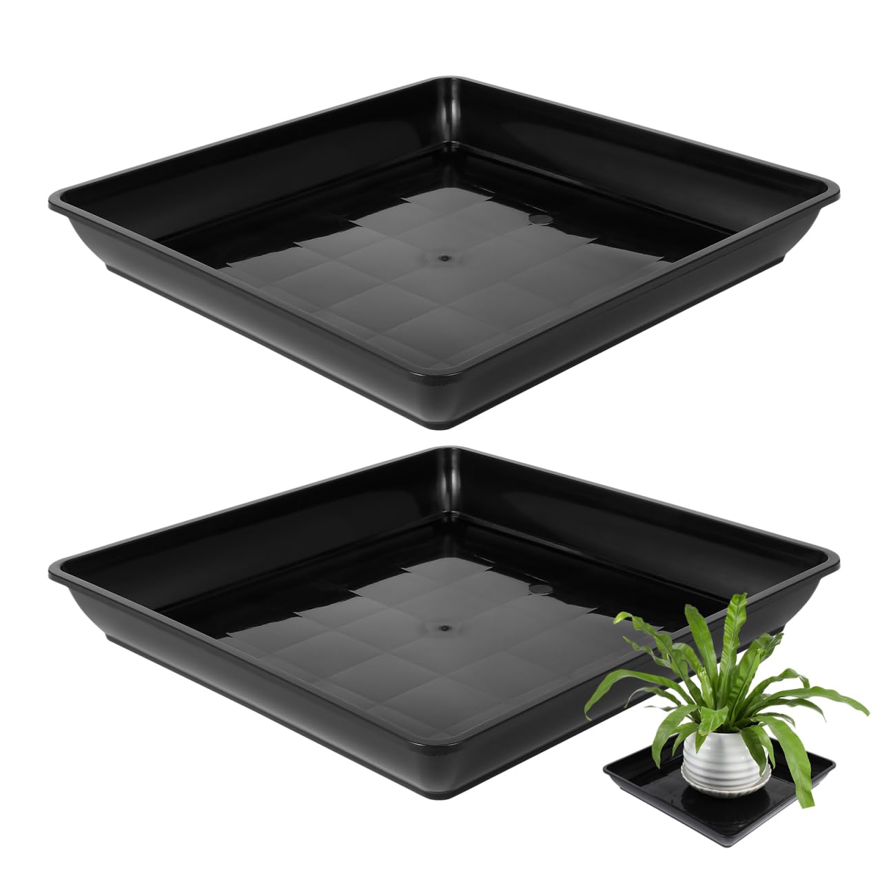 BESPORTBLE Square Plant Saucer: 2Pcs Plastic Plant Pot Tray Large Planters, Flower Tree Pot Saucers, 35CM Black Garden Water Drip Tray for Indoor Outdoor Tree