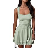 MIYIEONZ Women's Square Neck Ruffle Hem Mini Dresses Ruched Waist Slim Sleeveless Corset Dress for Women Short Party Dress