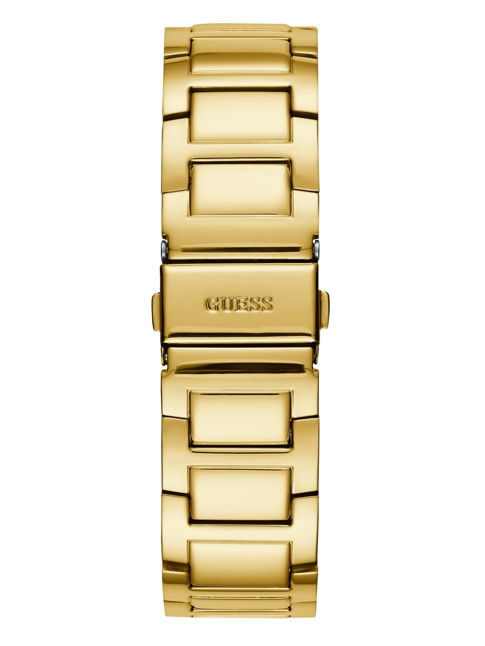 GUESS Gold-Tone Stainless Steel Crystal Watch with Day, Date + 24 Hour Military/Int'l Time. Color: Gold-Tone (Model: U1156L2)