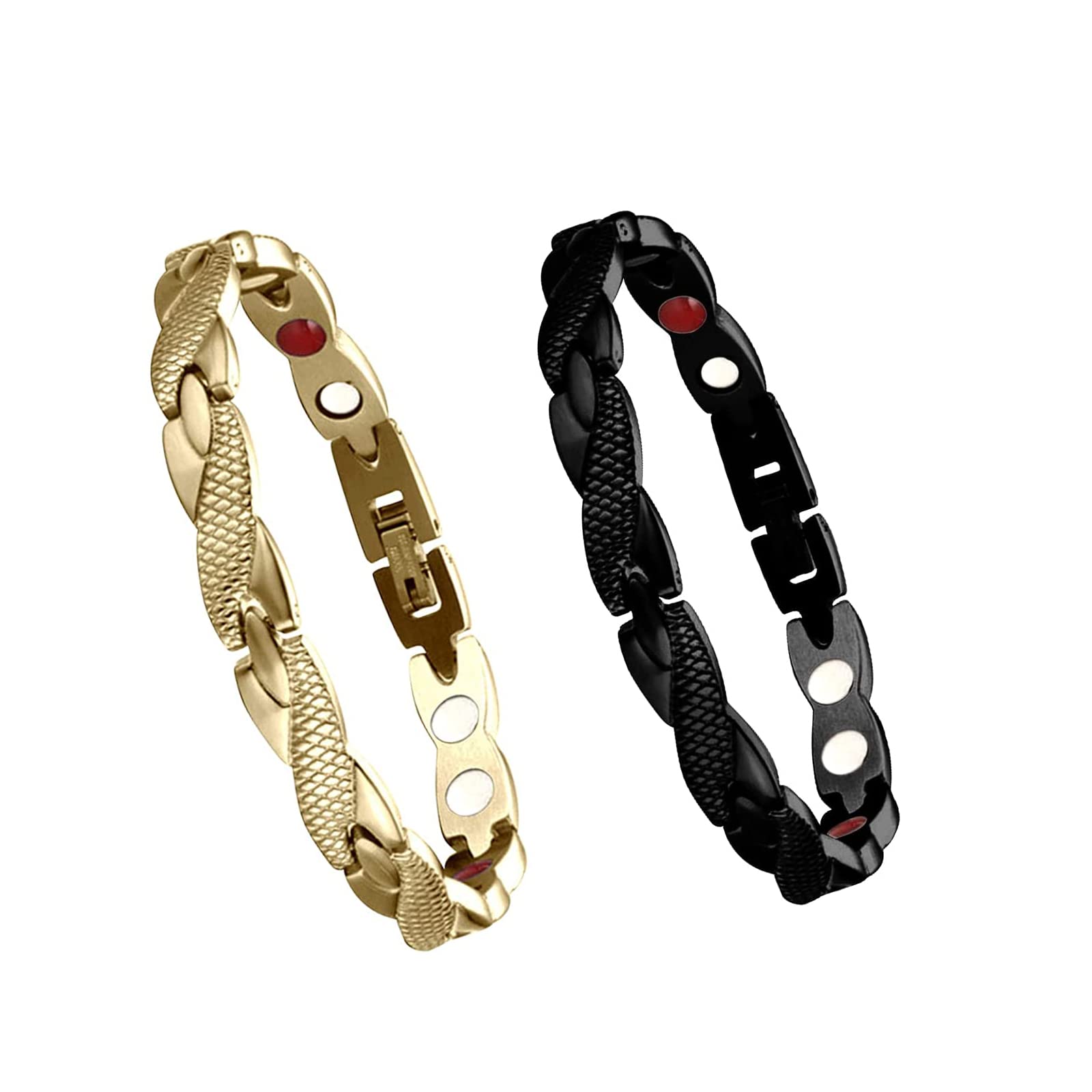 Elegant Magnetic Therapy Fit Plus Bracelet, Slimming Weight Loss Anti-fatigue Magnetic Bracelet for Men Women (Black+gold)