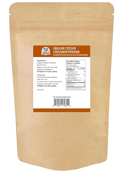 52USA ORGANIC CEYLON CINNAMON POWDER, 8OZ RESEALABLE BAG | TRUE CINNAMON FROM SRI LANKA, NON-GMO, GLUTEN-FREE, FRESHLY GROUND FOR BAKING, COOKING & BEVERAGES