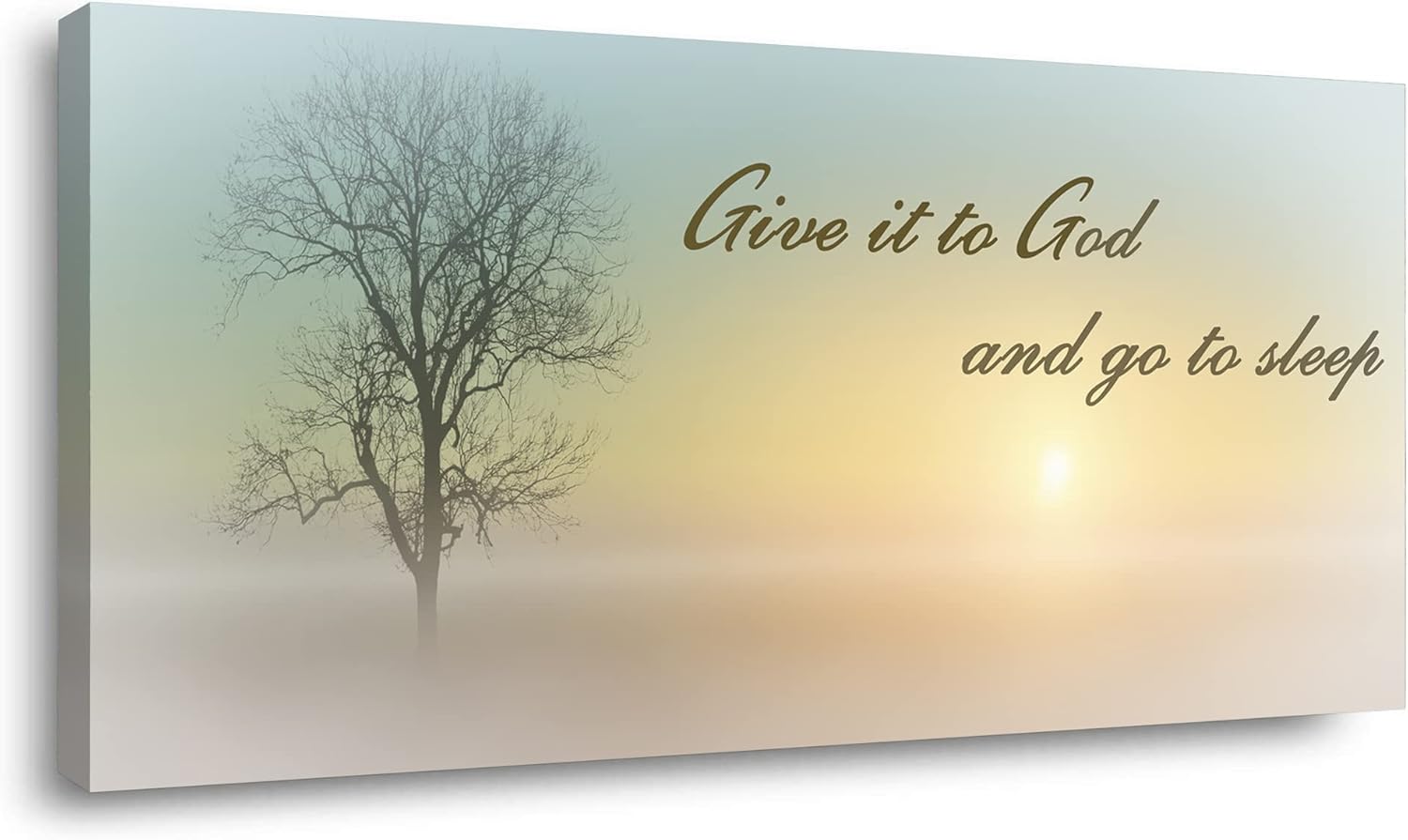 Paintings - Misty Sunset & Tree Plant Picture For Bedroom Above Bed,Large White Country Wood Sign For Bathroom Canvas Wall Art,Give It To God And Go To Sleep Artwork Decor,Gallery Wrapped Gift,Inner Frame(24x48)