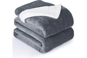 NANPIPER Flannel Blanket Reversible Sherpa Throw Blanket Super Soft Fuzzy Plush Microfiber (90"x90" Gray) Queen