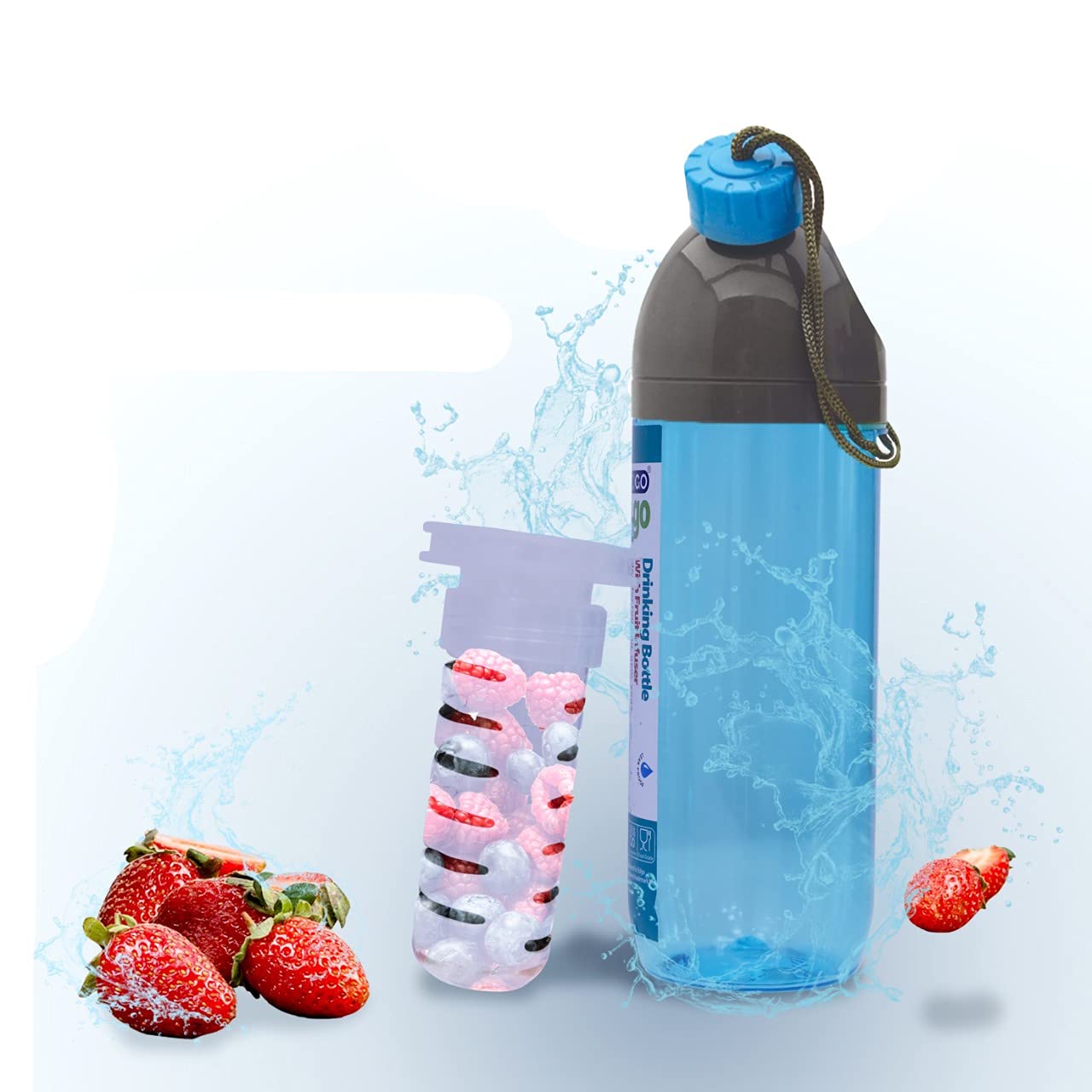 FR Enterprises Water Bottle with Fruit Infuser – Reusable and BPA-Free – Anti-Slip Grip – 600ml Kids Water Bottles – Ideal for School, Outdoor Sports, and Gym