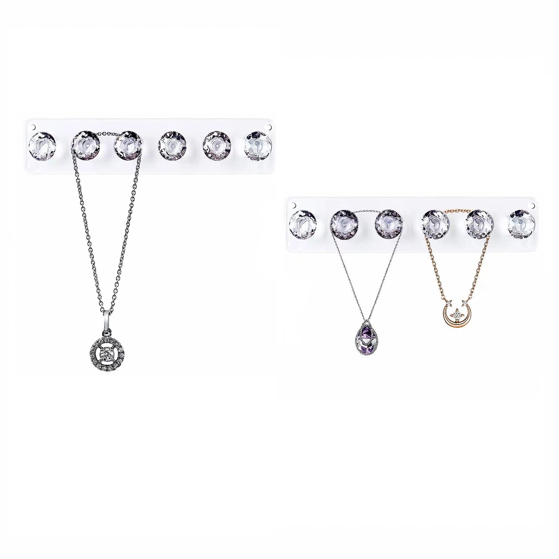 Baoswi Necklace Hangers Acrylic Necklaces Holder Wall Mounted Jewellry Organiser Hanging with Diamond Shape Hooks, Jewellry Hangers for Necklace, Gift for Girls Women (2 Pack of 6 diamonds, Clear)