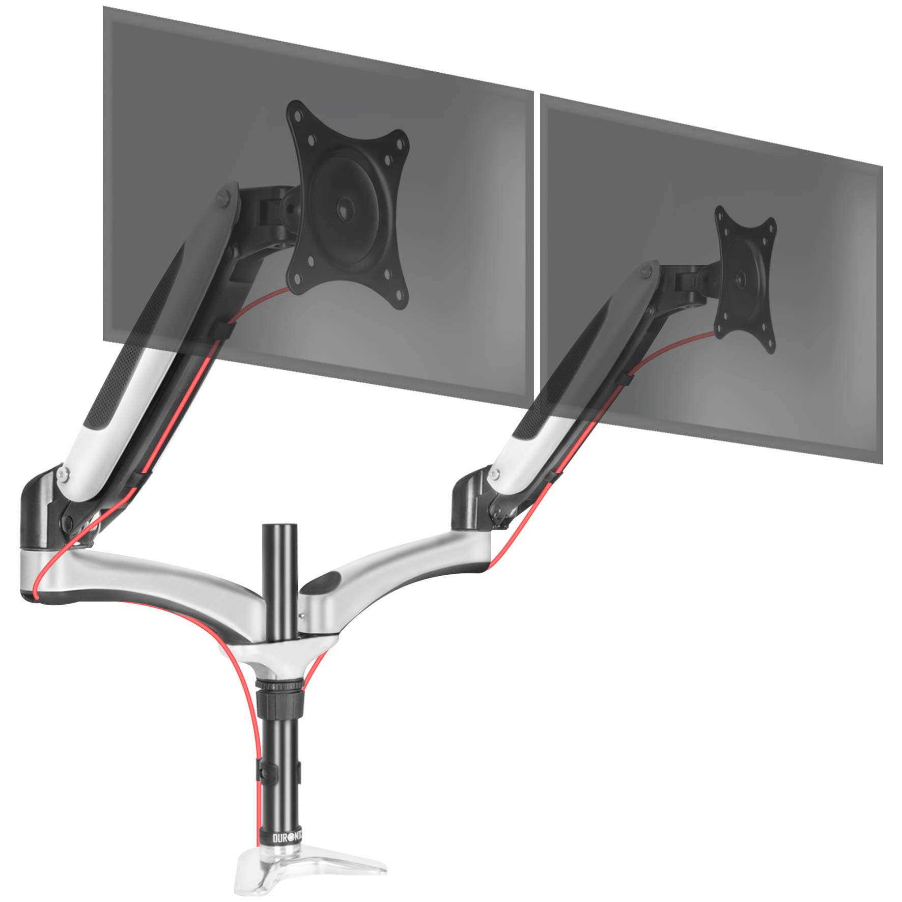 Duronic Monitor Arm Stand DM652 | Dual Gas-Powered PC Desk Mount | BLACK | Height Adjustable | For Two 15-27 LED LCD Screens | VESA 75/100 | 8kg Capacity | Tilt -90°/+85°,Swivel 180°,Rotate 360°