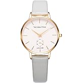 VICTORIA HYDE Quartz Watches for Women Easy Read Genuine Leather Strap Ladies Casual Wristwatch with Second Hand