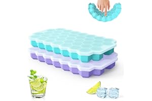 COMNERCE Upgrade Ice Cube Trays, 2 Pack Silicone Flexible Ice Cube Trays with Lid, 76 Cubes Ice Trays for Chilled Drinks, Whiskey & Cocktails, Stackable Flexible Safe Ice Cube Trays1