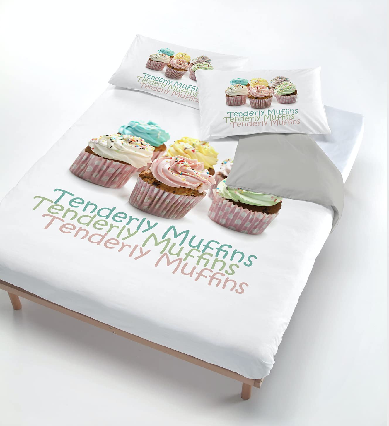 Italian Bed Linen Digital Duvet Cover Set (Bag Sheet 250x200cm + 2 Pillowcases 52x82cm),Muffins, Double