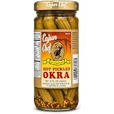 Cajun Chef Hot Pickled Okra, 12 oz, Spicy Louisiana Style | Spicy Louisiana-style pickled okra in a 12 oz jar for snacks, party trays, salads, and Bloody Mary garnishes.
