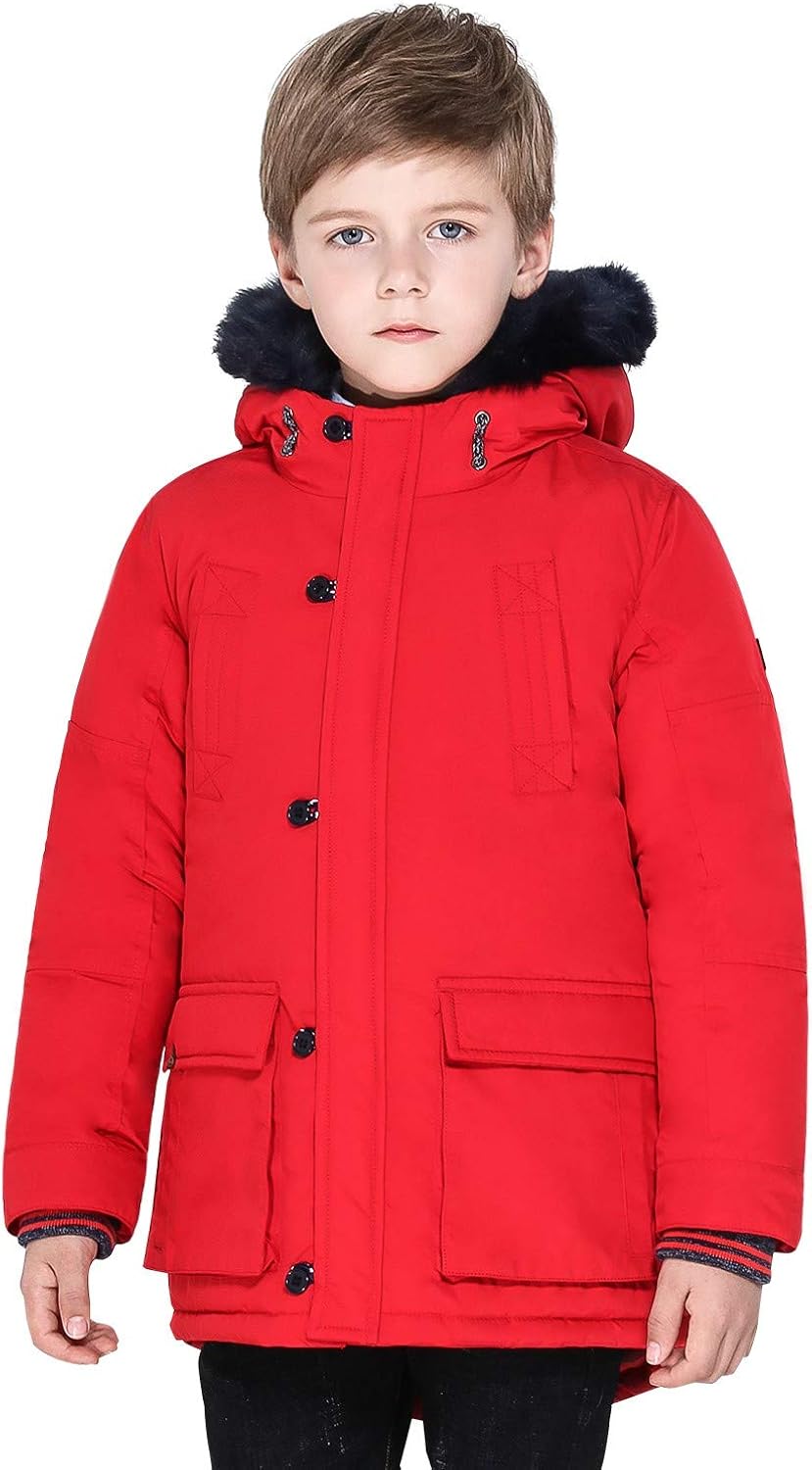SOLOCOTE Boys Winter Coats Kids Winter Jacket Warm Thick Heavyweight Tough Long Windproof Outwear with Hood: Clothing