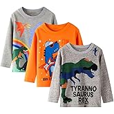 Boys Long Sleeve T-Shirt Cotton Casual Winter Crewneck Basic Active Tops Tee Tunic Shirts 3 Packs Sets