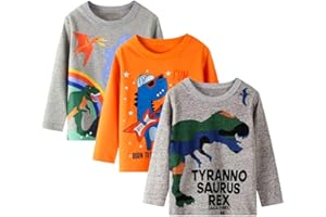 HILEELANG Boys Long Sleeve T-Shirt Cotton Casual Winter Crewneck Basic Active Tops Tee Tunic Shirts 3 Packs Sets
