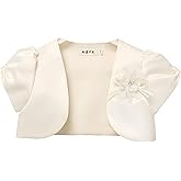 Proumhang Girls' Bolero Shrug Cardigan Satin Short Sleeve Top Cardigan Princess Shawl Wedding Cape For Girls 3-10 years