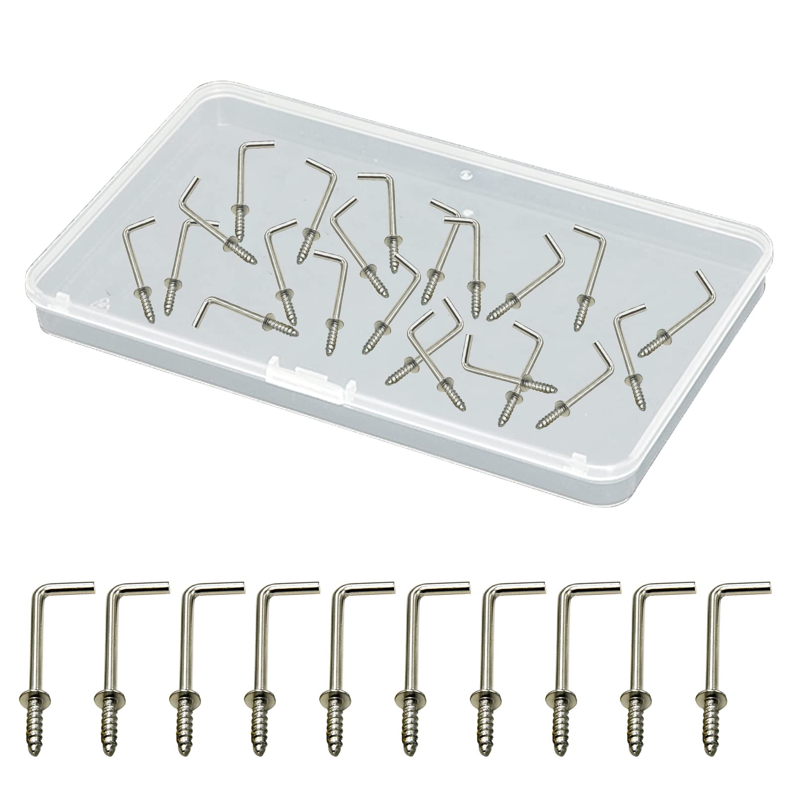 UFURMATE Screw in Hooks, 100Pcs Copper Plated L Shaped Hooks Shouldered Dresser Cup Hooks Right Angle Hooks Self Tapping Screw Hooks for Indoor and Outdoor Hanging (Silver)