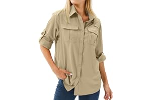Women's Sun Shirt UPF 50, Womens Safari Shirts Long Sleeve Button Down Quick Dry Lightweight Breathable for Outdoor
