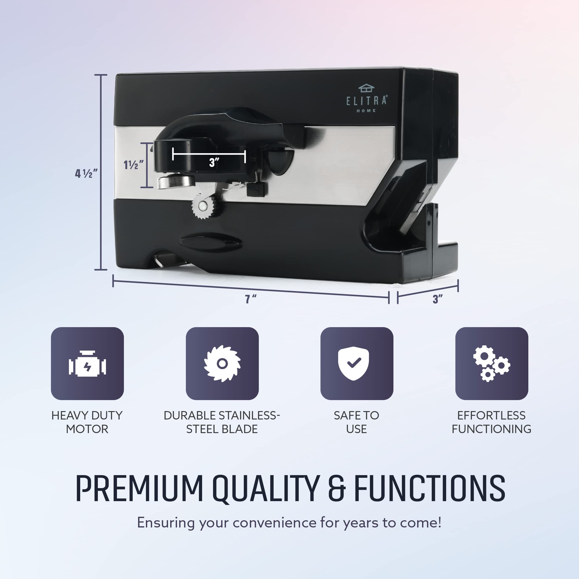 3 in 1 Under the Cabinet Electric Can Opener, Blade Sharpener, Bottle Opener, Under The Counter Mount, For Large And Small Cans (Black)