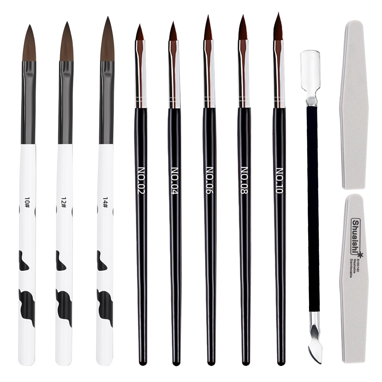 Hocklliy Acrylic Nail Brush Set, 8 Count, Black, Wood Handle, Fan Shape, Nail Art Tools