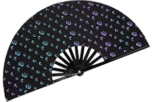 QCHENGSAN Reflective Rave Hand Fan for Concert,Foldable Handheld Renaissance Fan,Large Folding Hand Rave Fan,Bamboo Festival Fan,Clack Hand Held Fan for Party Festivals Performance Dance Decorations(Snail)